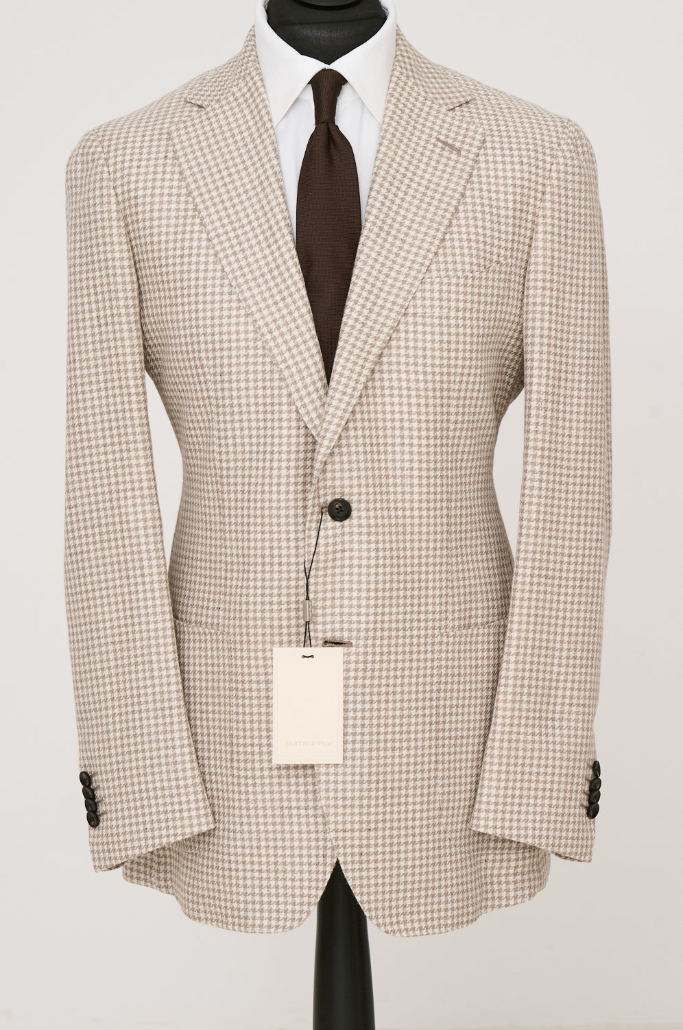 New Suitsupply Havana Light Brown Houndstooth Linen, Alpaca, Silk Unlined Blazer - Size 42L