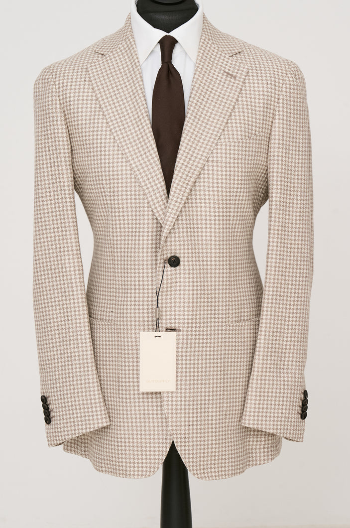 New Suitsupply Havana Light Brown Houndstooth Linen, Alpaca, Silk Unlined Blazer - Size 42L