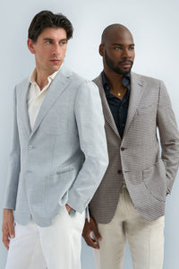 New Suitsupply Havana Light Blue Houndstooth Wool, Mulberry Silk, Linen Blazer - Size 36R and 38R