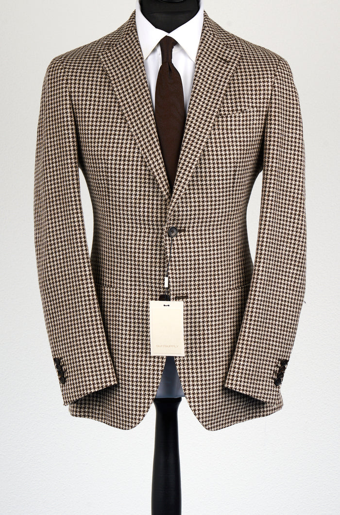 New Suitsupply Havana Brown Houndstooth Linen, Silk, Wool, Cotton Ferla Blazer - Size 34R and 38R