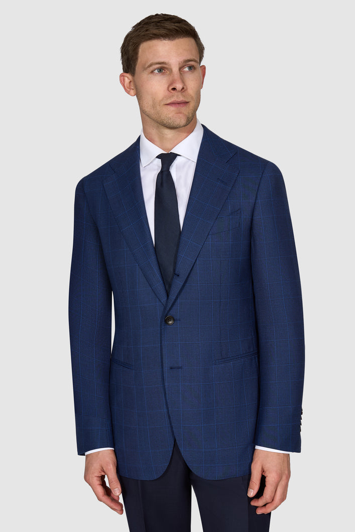 New Suitsupply Blue Check Pure Wool Super 130s Half Lined Blazer - Size  36R