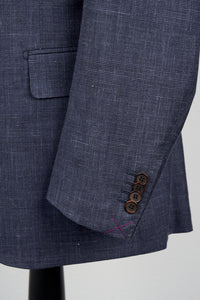 New Suitsupply Lazio Navy Check Wool, Silk and Linen 3 Piece Suit - Size 46R