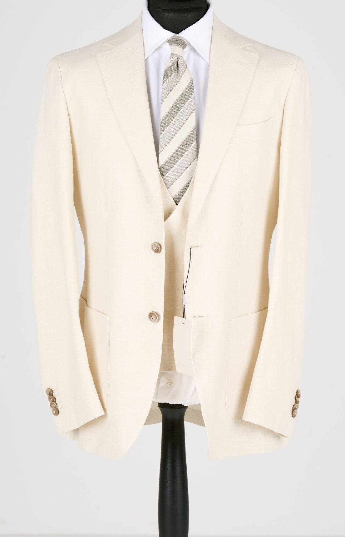 New Suitsupply Havana Off White Silk and Linen 3 Piece DB Ferla Suit - Size 42L