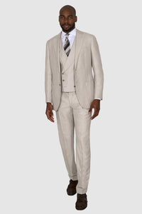 New Suitsupply Havana Light Brown Herringbone Wool, Silk, Linen 3 Piece DB Suit - Size 46L (Final Sale)