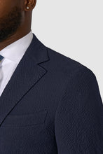 Load image into Gallery viewer, New SUITREVIEW Elmhurst Navy Blue Pure Cotton Stretch Seersucker Suit - Size 38R (Available Now)