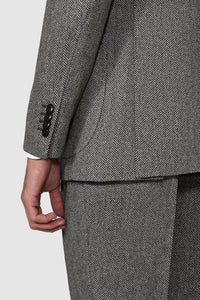 New Suitsupply Havana Tulip Mid Gray Herringbone Pure Wool 3 Piece Suit - Size 36R