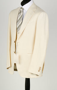 New Suitsupply Havana Jetted Off White Herringbone Wool, Tussah Silk, Linen 3 Piece DB Suit - Size 42L, 46R, 46L (Final Sale)