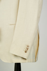 New Suitsupply Havana Jetted Off White Herringbone Wool, Tussah Silk, Linen 3 Piece DB Suit - Size 42L, 46R, 46L (Final Sale)