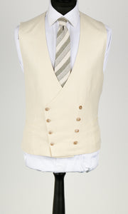 New Suitsupply Havana Jetted Off White Herringbone Wool, Tussah Silk, Linen 3 Piece DB Suit - Size 42L, 46R, 46L (Final Sale)