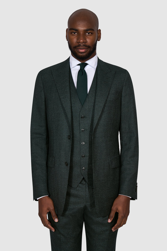 New SUITREVIEW Elmhurst Green Pure Wool Houndstooth 3 Piece Loro Piana Suit - Size 42R