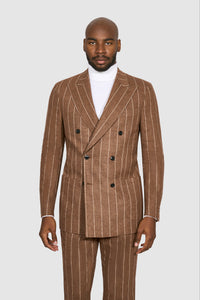 New SUITREVIEW Elmhurst Ginger Chalkstripe Wool and Cashmere DB Suit - Size 40L and 42R