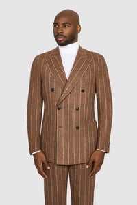 New SUITREVIEW Elmhurst Ginger Chalkstripe Wool and Cashmere DB Suit - Size 40L and 42R