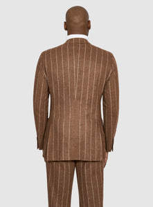 New SUITREVIEW Elmhurst Ginger Chalkstripe Wool and Cashmere DB Suit - Size 40L and 42R