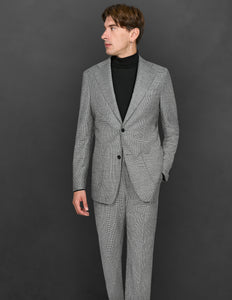 New SUITREVIEW Elmhurst White/Black Houndstooth Wool and Cashmere Loro Piana Suit - 38L and 42R