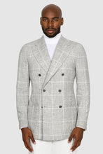 Load image into Gallery viewer, New SUITREVIEW Elmhurst Light Gray Windowpane Alpaca and Wool Ferla Blazer - Size 40L (Other Sizes Special Order)