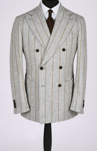 New SUITREVIEW Elmhurst Light Gray Cinnamon Stripe Alpaca and Wool Ferla Suit - Size 40R and 40L (Other Sizes Special Order)