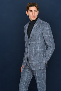 New SUITREVIEW Elmhurst Blue Glencheck Wool and Alpaca Ferla Suit - 38L and 42R (Other Sizes Special Order)