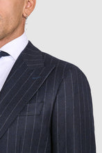 Load image into Gallery viewer, New SUITREVIEW Elmhurst Navy Chalkstripe Wool and Cashmere Loro Piana Suit - Size 48L (Waist Size 40)