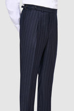 Load image into Gallery viewer, New SUITREVIEW Elmhurst Navy Chalkstripe Wool and Cashmere Loro Piana Suit - Size 48L (Waist Size 40)