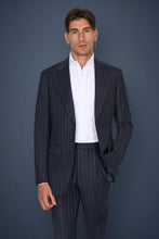 Load image into Gallery viewer, New SUITREVIEW Elmhurst Navy Chalkstripe Wool and Cashmere Loro Piana Suit - Size 48L (Waist Size 40)