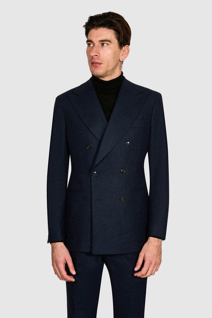 New SUITREVIEW Elmhurst Midnight Stripe Pure Wool Flannel Unlined Suit - All Sizes Special Order