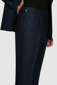 New SUITREVIEW Elmhurst Midnight Stripe Pure Wool Flannel Unlined Suit - All Sizes Special Order