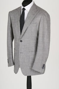 New SUITREVIEW Elmhurst Off White Storm Gray Check Wool and Silk Suit - Size 44R (Other Sizes Special Order)