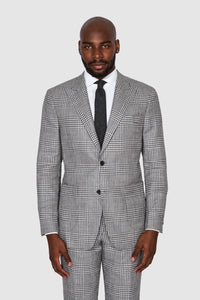 New SUITREVIEW Elmhurst Off White Storm Gray Check Wool and Silk Suit - Size 44R (Other Sizes Special Order)