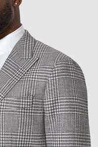 New SUITREVIEW Elmhurst Off White Storm Gray Check Wool and Silk Suit - Size 44R (Other Sizes Special Order)