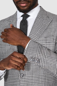 New SUITREVIEW Elmhurst Off White Storm Gray Check Wool and Silk Suit - Size 44R (Other Sizes Special Order)