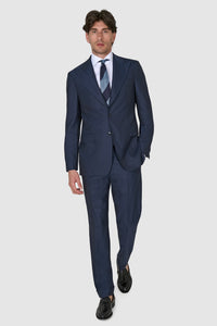 New SUITREVIEW Elmhurst Prussian Blue Pure Wool Traveller Peak Lapel Suit -  Size 36S