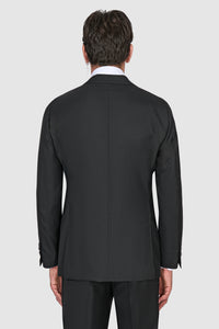 New SUITREVIEW Elmhurst Black Pure Wool Super 130s Wide Peak Lapel Suit - Size 44S (Other Sizes Special Order)