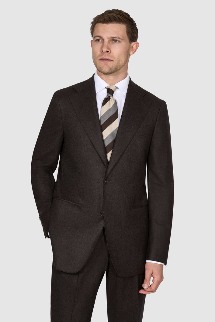 New SUITREVIEW Elmhurst Dark Brown Supersonic Light Flannel Suit - 36R, 42R, 44R