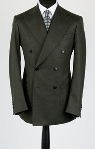 New SUITREVIEW Elmhurst Forest Green Pure Wool Flannel DB Suit - Size 44S and 48R (Flat Front)