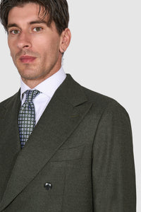 New SUITREVIEW Elmhurst Forest Green Pure Wool Flannel DB Suit - Size 44S and 48R (Flat Front)