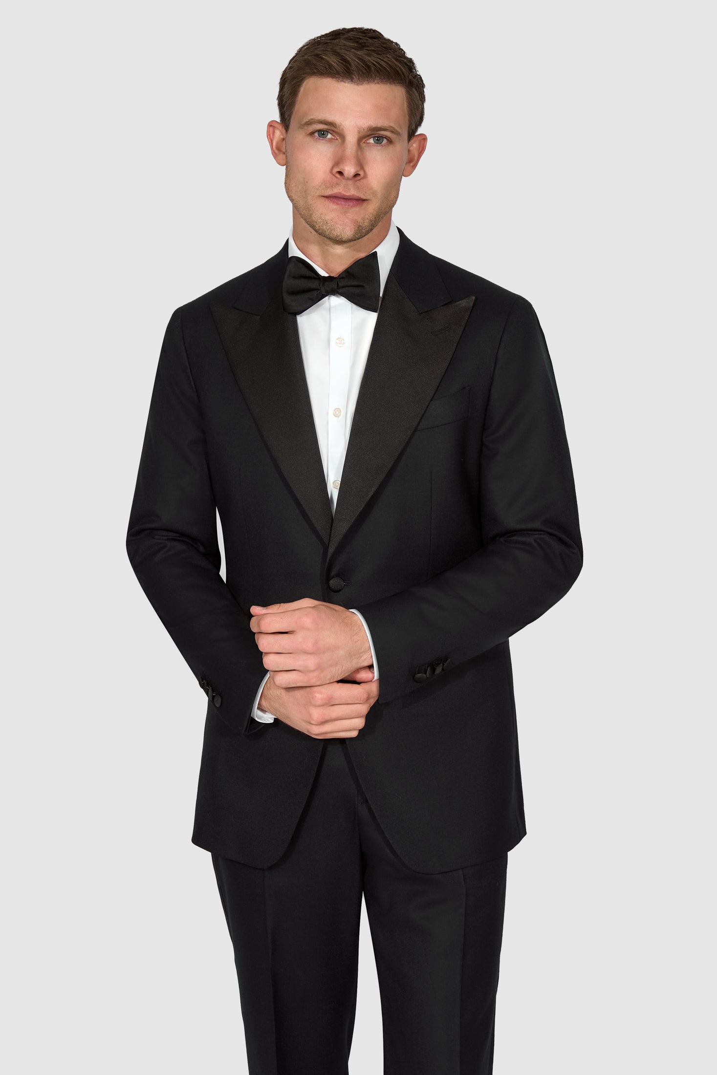 New SUITREVIEW Elmhurst Black Light Flannel Wide Peak Tuxedo - Size 40R, 40L, 42R, 44R  (Other Sizes Special Order)