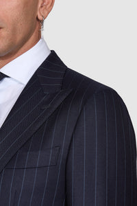 New SUITREVIEW Elmhurst Navy Stripe Pure Wool Super 120s Suit - Size 38L and 44R (Other Sizes Special Order)