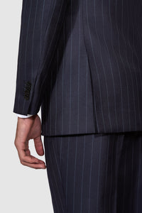 New SUITREVIEW Elmhurst Navy Stripe Pure Wool Super 120s Suit - Size 38L and 44R (Other Sizes Special Order)