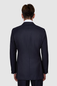 New SUITREVIEW Elmhurst Navy Stripe Pure Wool Super 120s Suit - Size 38L and 44R (Other Sizes Special Order)