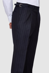 New SUITREVIEW Elmhurst Navy Stripe Pure Wool Super 120s Suit - Size 38L and 44R (Other Sizes Special Order)