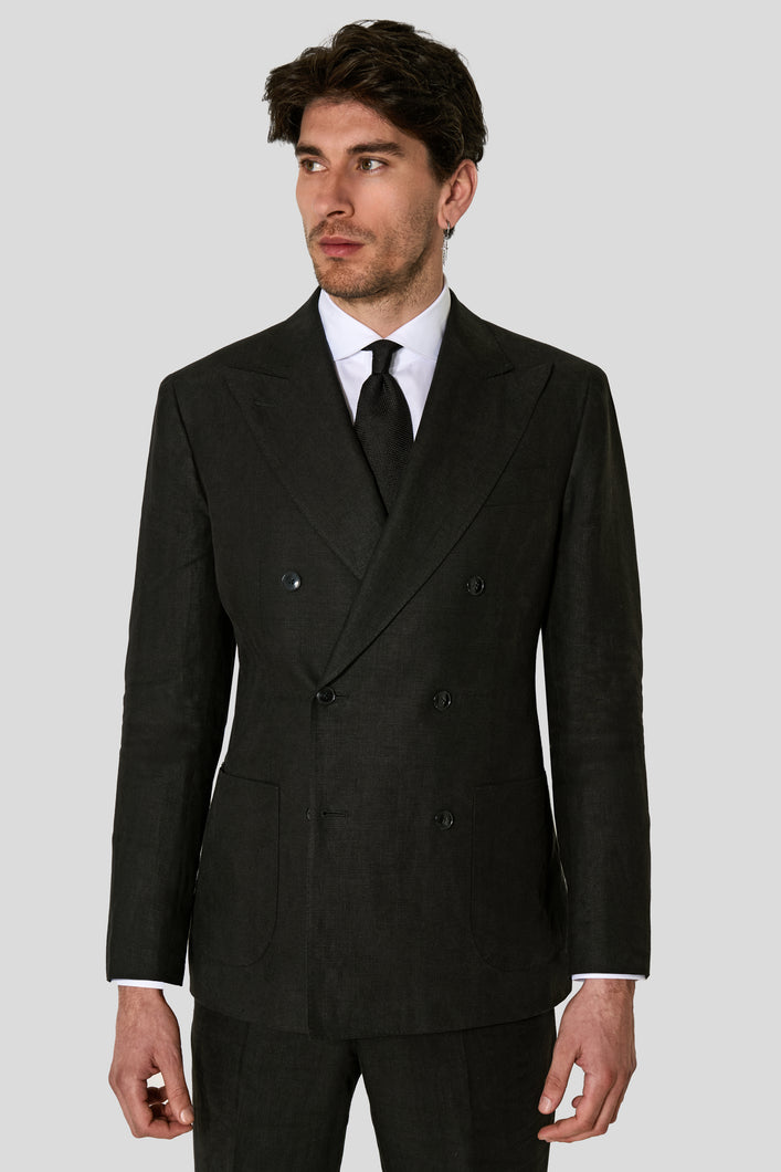 New SUITREVIEW Elmhurst Black Pure Linen DB Suit - Size 36R, 40S and 42S (Other Sizes Special Order)