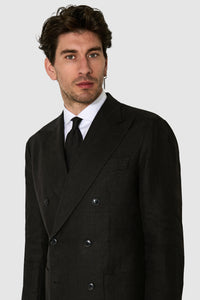 New SUITREVIEW Elmhurst Black Pure Linen DB Suit - Size 36R, 40S and 42S (Other Sizes Special Order)