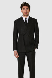 New SUITREVIEW Elmhurst Black Pure Linen DB Suit - Size 36R, 40S and 42S (Other Sizes Special Order)