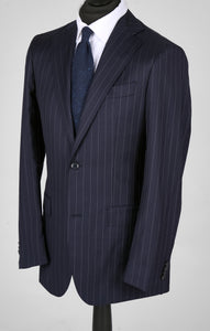 New SUITREVIEW Elmhurst Navy Pinstripe Pure Wool Super 110s Notch Lapel Suit - 38L, 40R and 42R (Other Sizes Special Order!!)