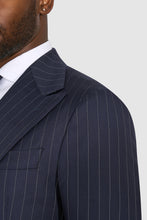 Load image into Gallery viewer, New SUITREVIEW Elmhurst Navy Pinstripe Pure Wool All Season DB Suit - Size 36R, 38L, 42R, 44S, 44R, 44L and 48R (Other Sizes Special Order)