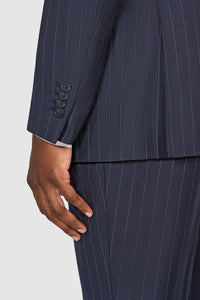 New SUITREVIEW Elmhurst Navy Pinstripe Pure Wool All Season DB Suit - Size 36R, 38L, 42R, 44S, 44R, 44L and 48R (Other Sizes Special Order)