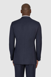 New SUITREVIEW Elmhurst Navy Pinstripe Pure Wool All Season DB Suit - Size 36R, 38L, 42R, 44S, 44R, 44L and 48R (Other Sizes Special Order)