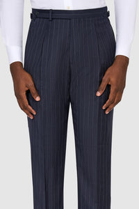 New SUITREVIEW Elmhurst Navy Pinstripe Pure Wool All Season DB Suit - Size 36R, 38L, 42R, 44S, 44R, 44L and 48R (Other Sizes Special Order)