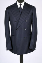 Load image into Gallery viewer, New SUITREVIEW Elmhurst Navy Pinstripe Pure Wool All Season DB Suit - Size 36R, 38L, 42R, 44S, 44R, 44L and 48R (Other Sizes Special Order)