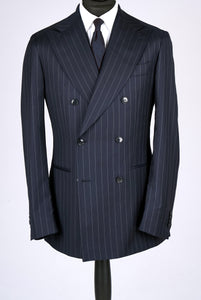 New SUITREVIEW Elmhurst Navy Pinstripe Pure Wool All Season DB Suit - Size 36R, 38L, 42R, 44S, 44R, 44L and 48R (Other Sizes Special Order)